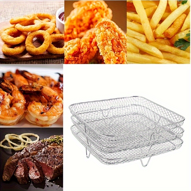 3 piece air fryer accessories   stainless steel cooking racks multi purpose 304 food grade dehydrator stand grill mesh for frying baking grilling and drying fruits vegetables details 5