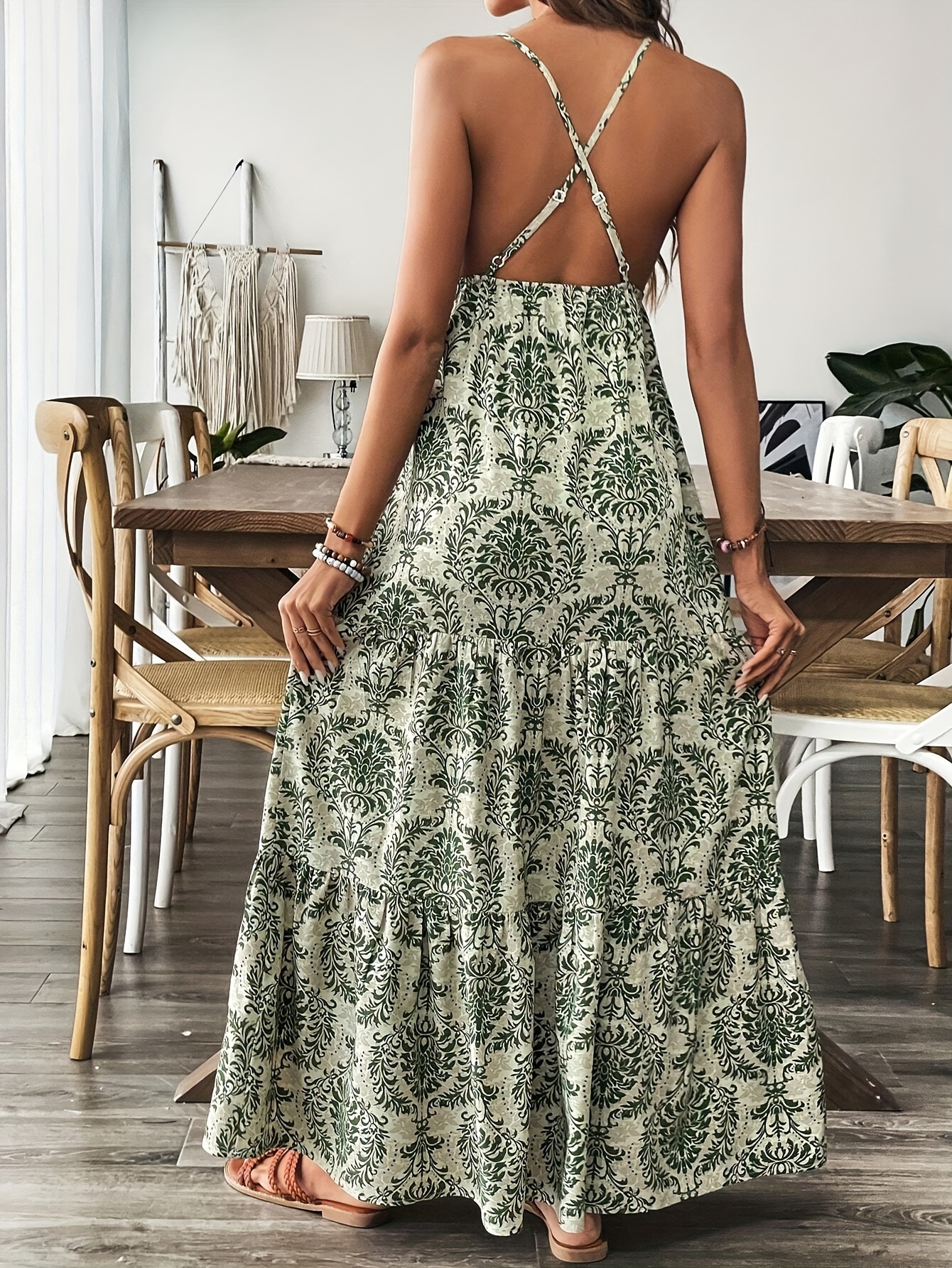 womens printed suspender dress backless - Temu Greece