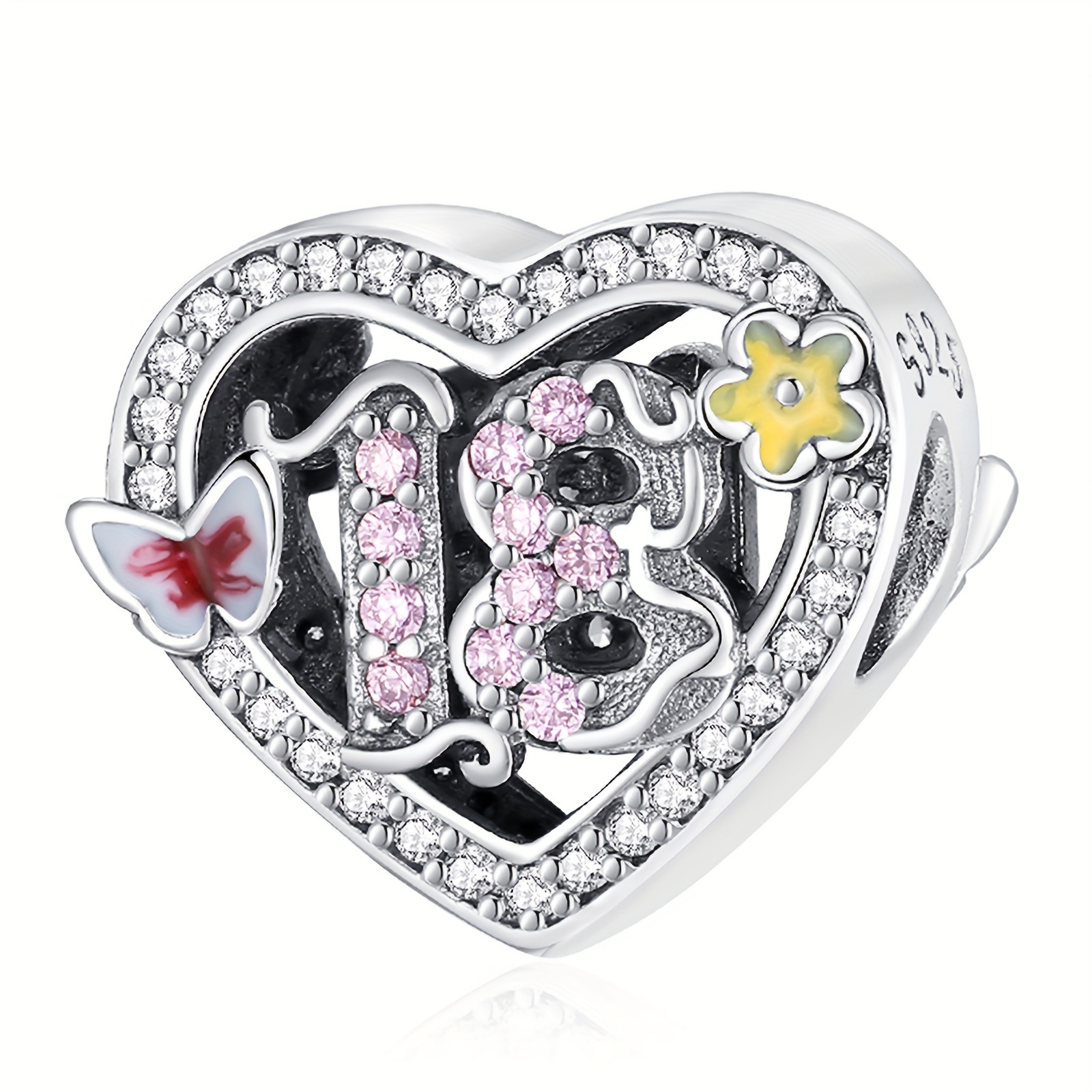 925 Silver Number Heart Charm for Bracelet & Necklace