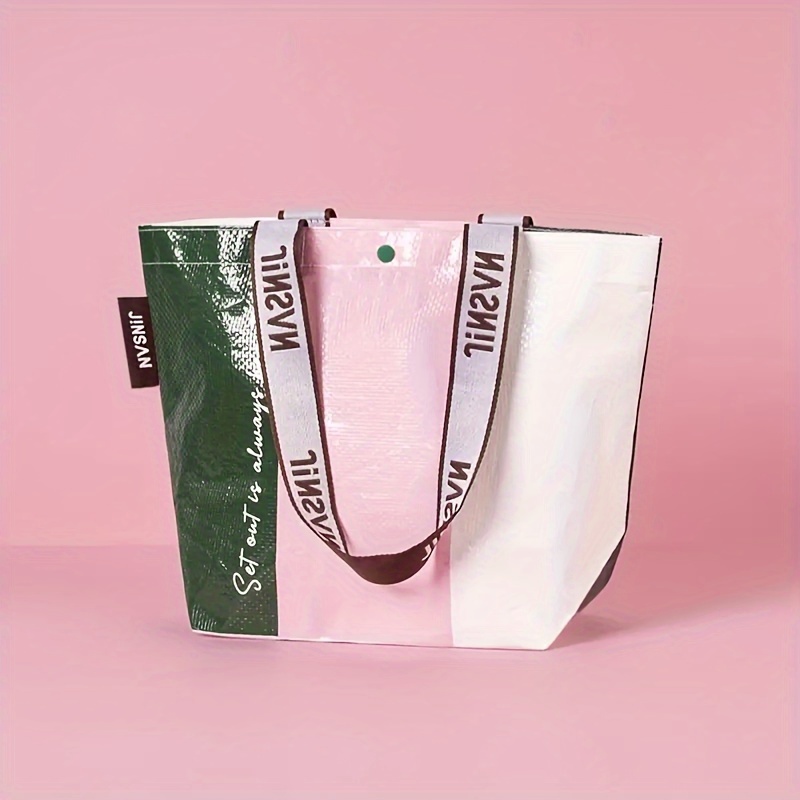 TEMU Stylish And Colorful Women's Tote Bag, Material Shoulder Bag, Lightweight And Portable Foldable Shopping Bag, Perfect For Shopping, Traveling, Vacation, And Campus Life