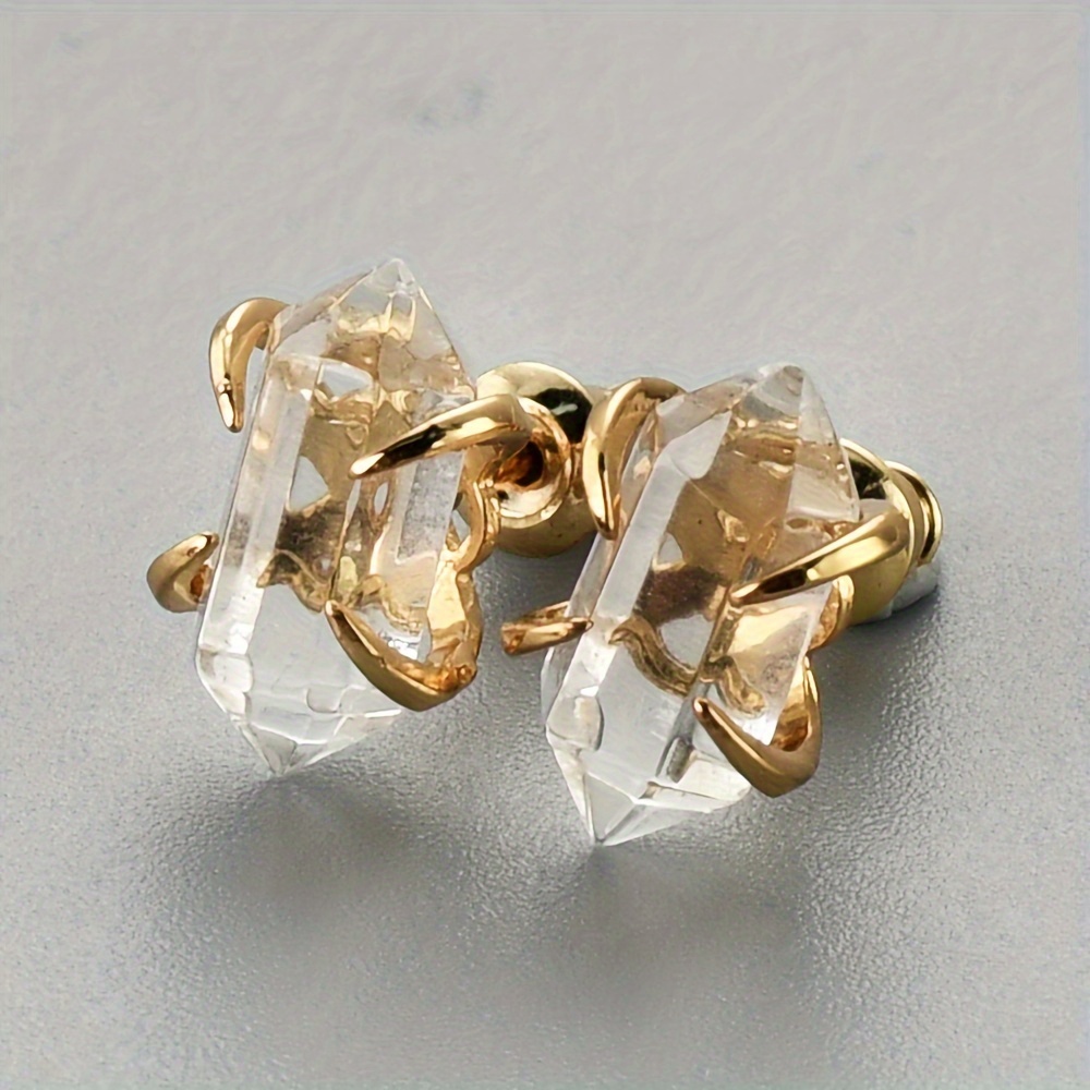 Natural Stone Hexagonal Prong-Set Stud Earrings