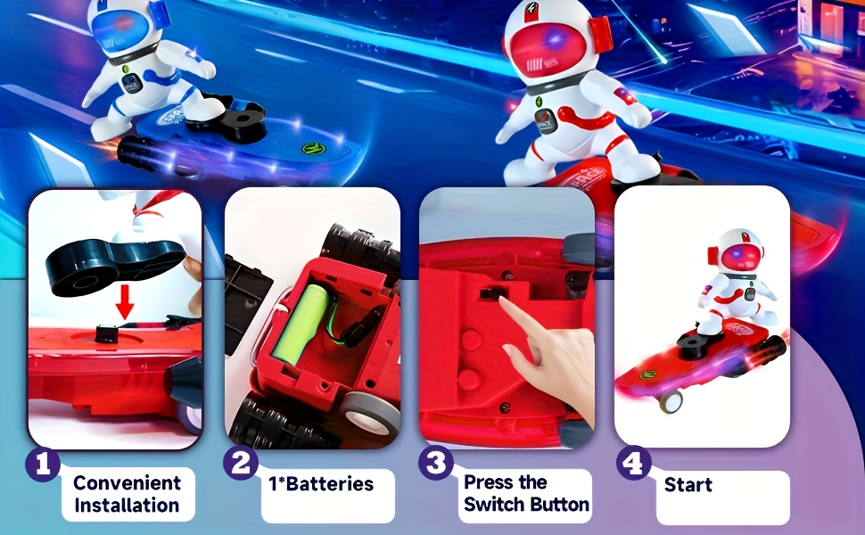 Astronaut Remote Control Skateboard Toy With Light Spray, 360° Rotating Stunt Car, Rechargeable Battery, Indoor/outdoor Multiplayer, Suitable For Children Over 8 Years Old, Birthday Creative Gift