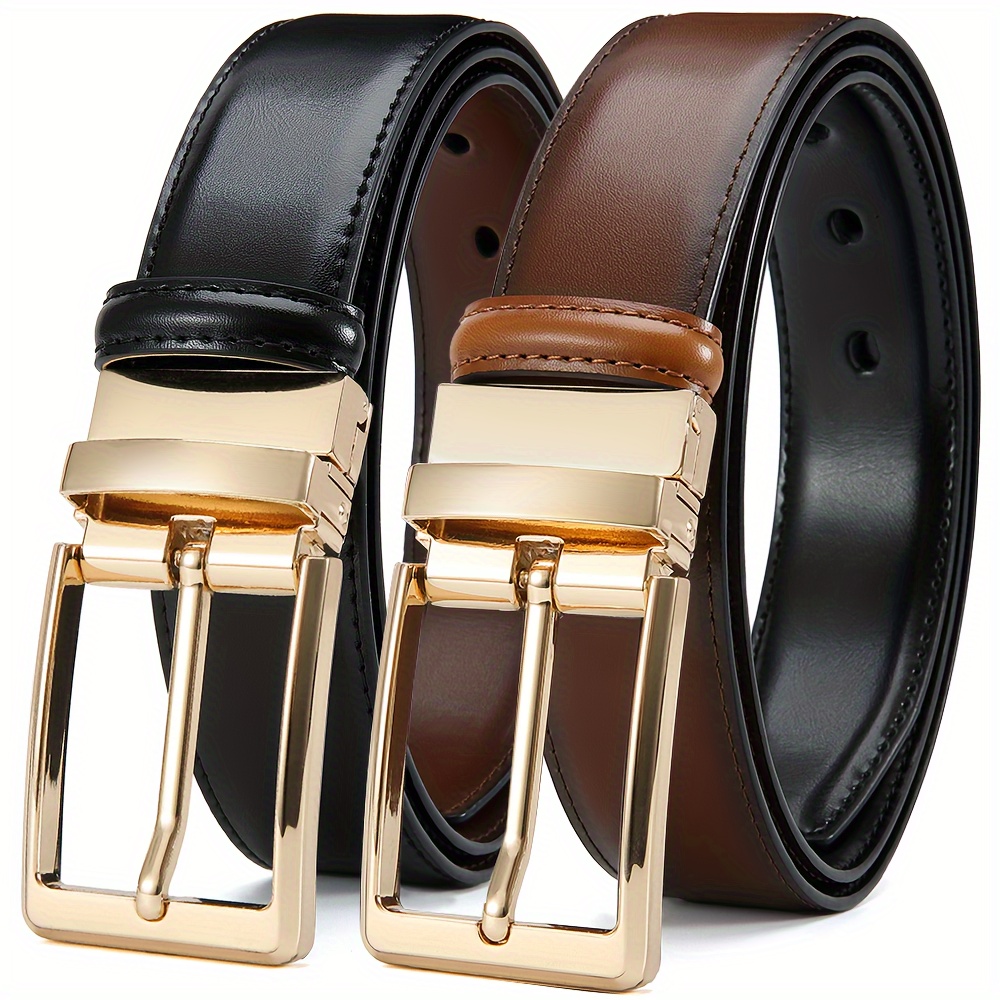 

Men's Reversible Genuine Leather Belt - Dual- Alloy , Business Casual, Leather For Fashion, Men's Accessory|modern Design| Cowhide Strap