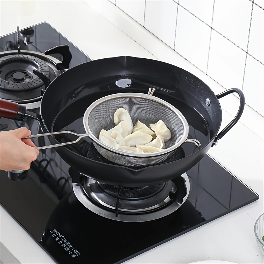 E-shop 1 Stück Edelstahl-Sieb mit ergonomischem Griff - Feinmaschiges Küchensieb für Öl, Saft, Milch, Gemüse - Spülmaschinenfest, Lebensmittelecht, für