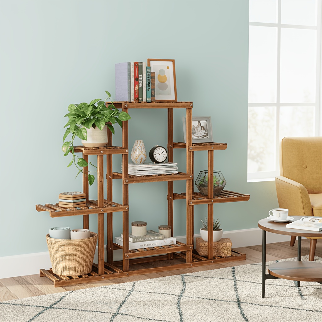 TEMU Indoor Tiered Shelving Unit For Books And Decorative Items | Versatile Display Shelves Suitable For Living Rooms, Bedrooms, And Kitchens | Easy