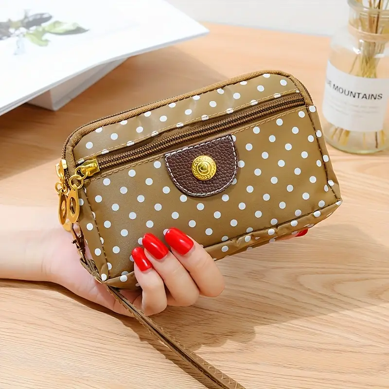 elegant nylon clutch wallet polka dot pattern four zipper pockets mixed color polyester lining random printing purse for women running casual wear details 6