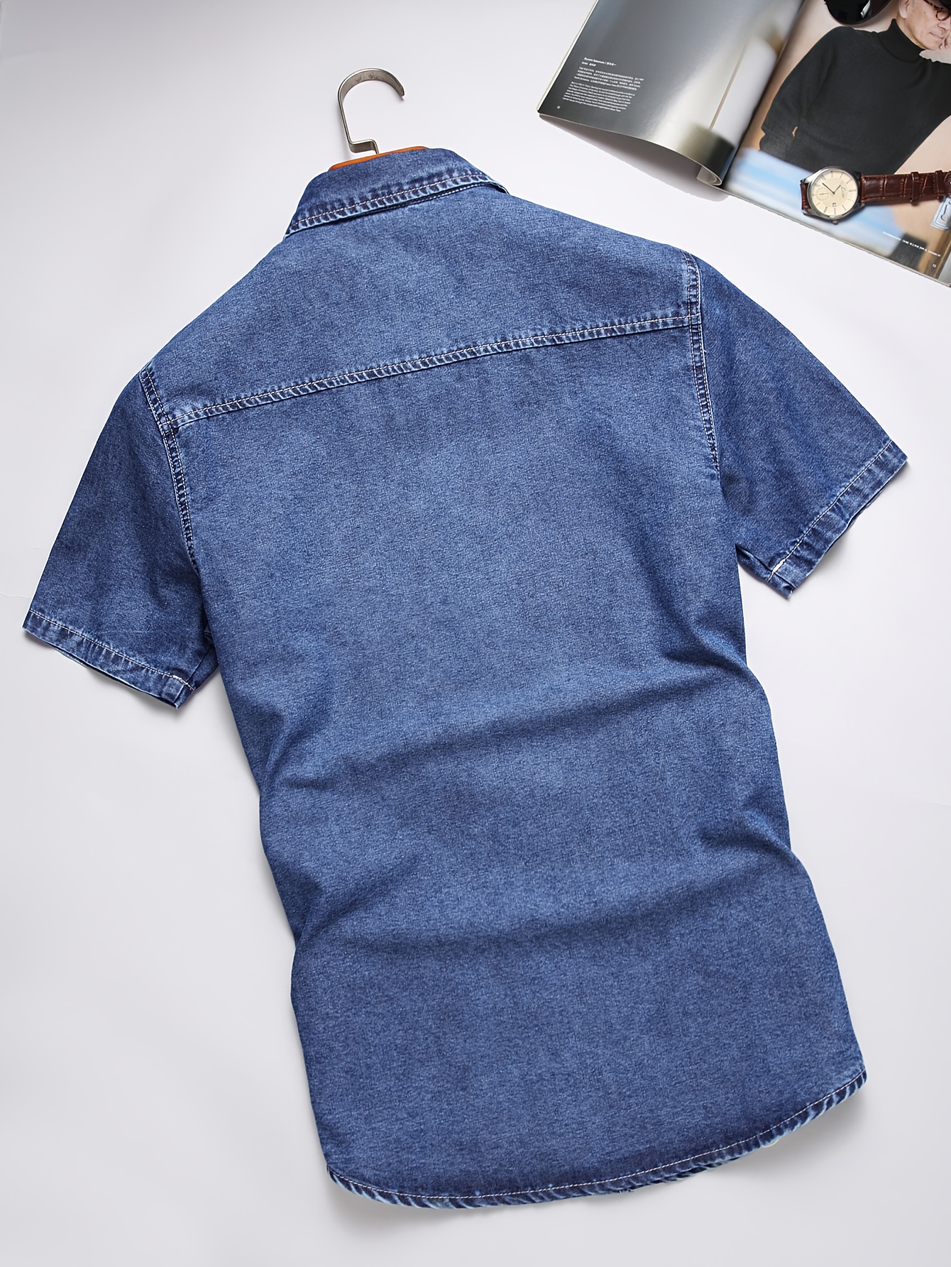 Men's Summer Denim Shirt, Washed Soft Non-Stretch Solid Slim Fit Casual Fashion Light