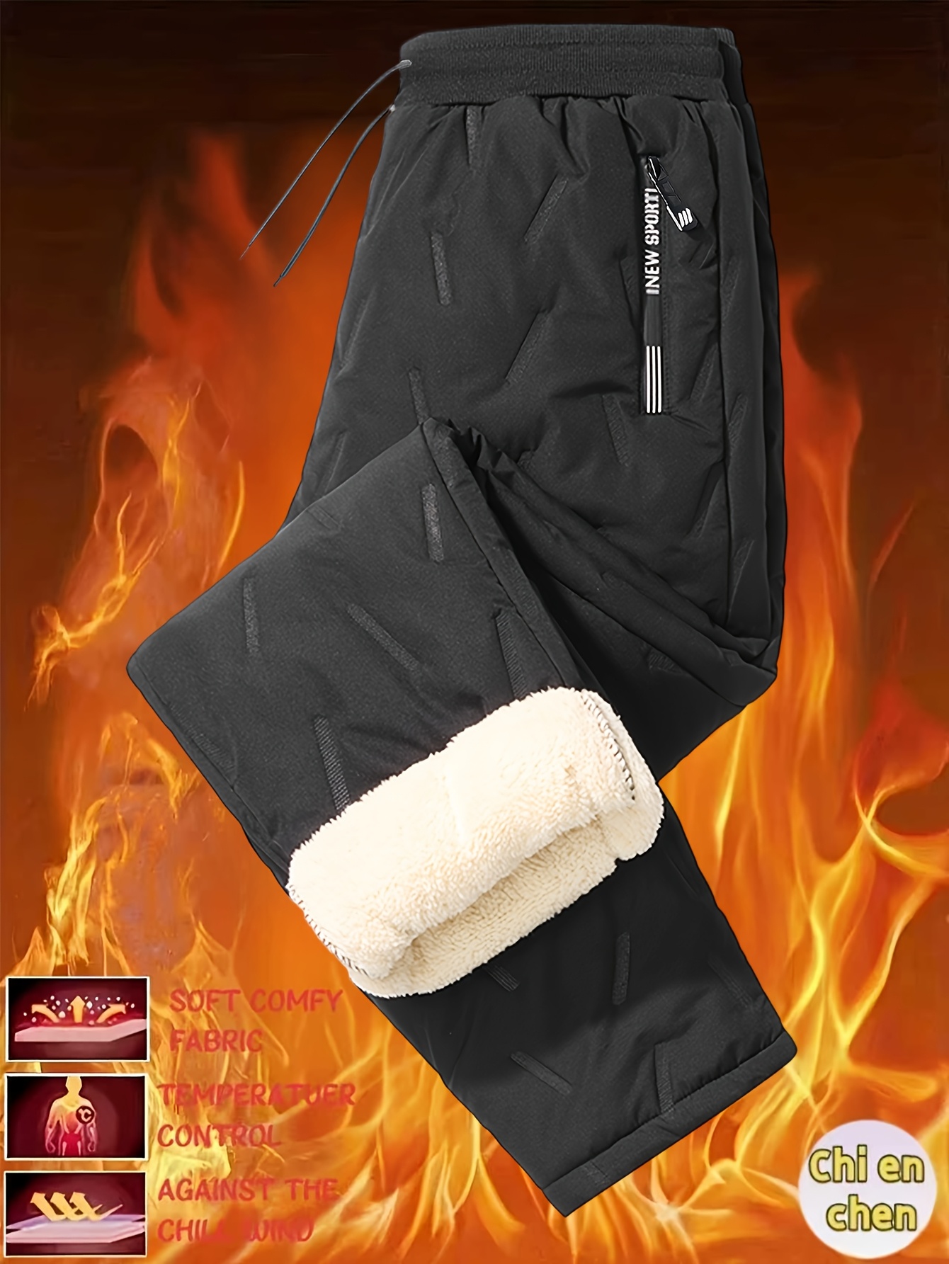 mens   windproof high quality ski pants fleece lined thickened warm winter casual trousers with adjustable drawstring waist and zipper pockets suitable for skiing snowboarding hiking and riding outdoor sports trousers