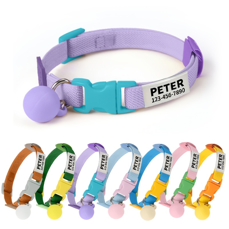 TEMU Personalized Adjustable Cat Elastic Collar - Breakaway Pet Necklace For Puppies, Custom Name, Phone, Address - Essential Accessory With Tag For