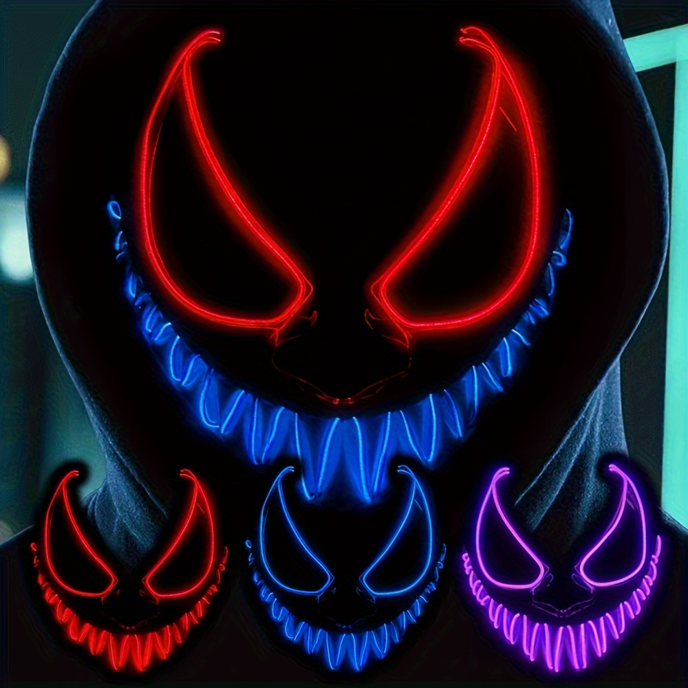 

Led Mask With 3 Lighting |scary Light Up Face Mask|demoncostume Cosplay Mask Glowing Neon Mask Festival Accessores For Halloweenchristmas, Masquerade, Carnival For Adults