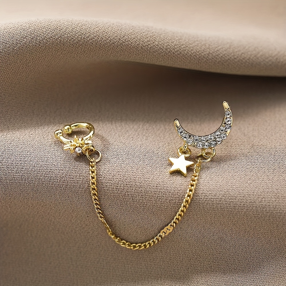 E-shop Elegante Strass-Stern- und Mondohrringe für Frauen, Funkelnde Zinklegierung Hängeohrringe mit Wasser-Diamanten, für Partys, Geburtstage,