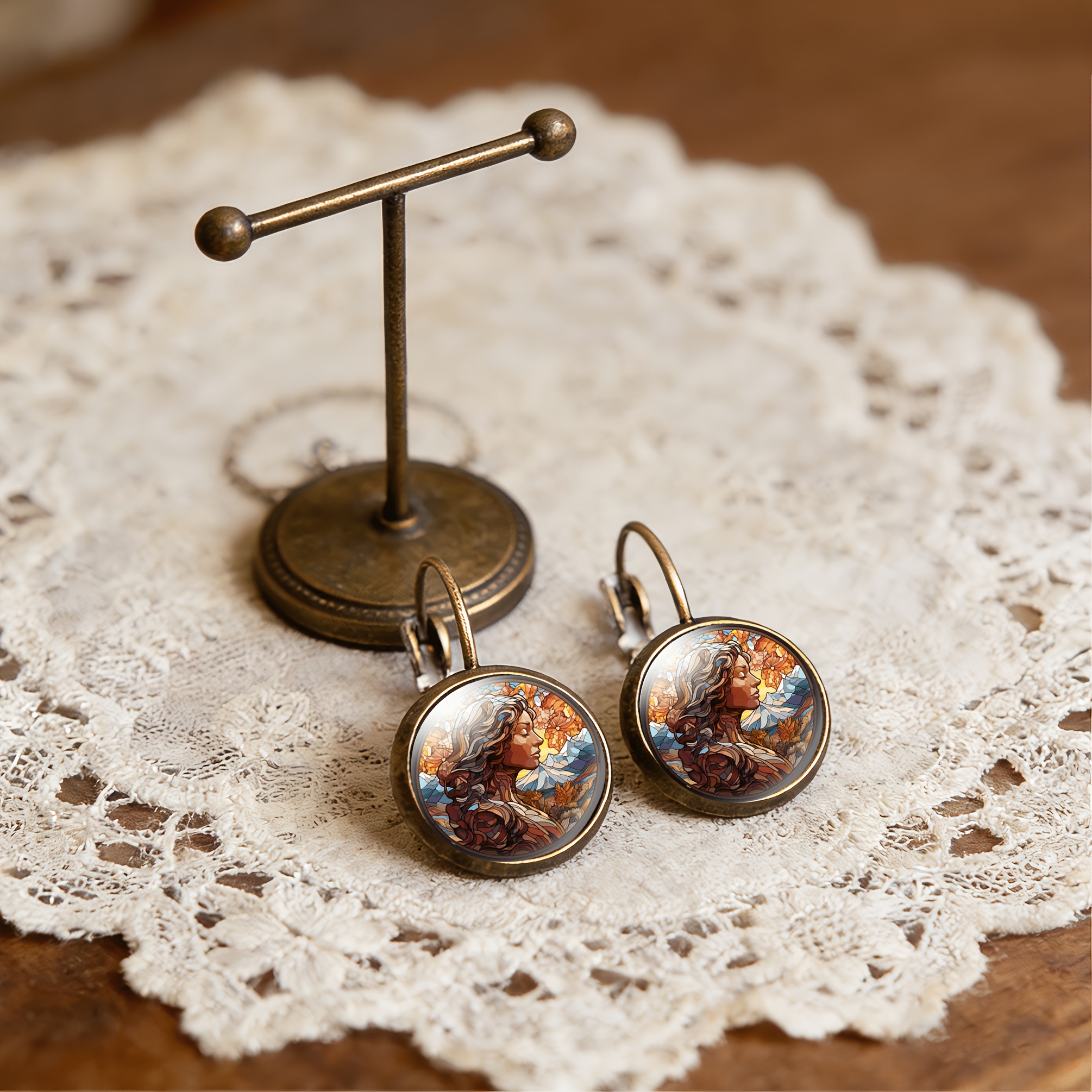 Antique Cyan Round Classical Earrings with Ear Hooks