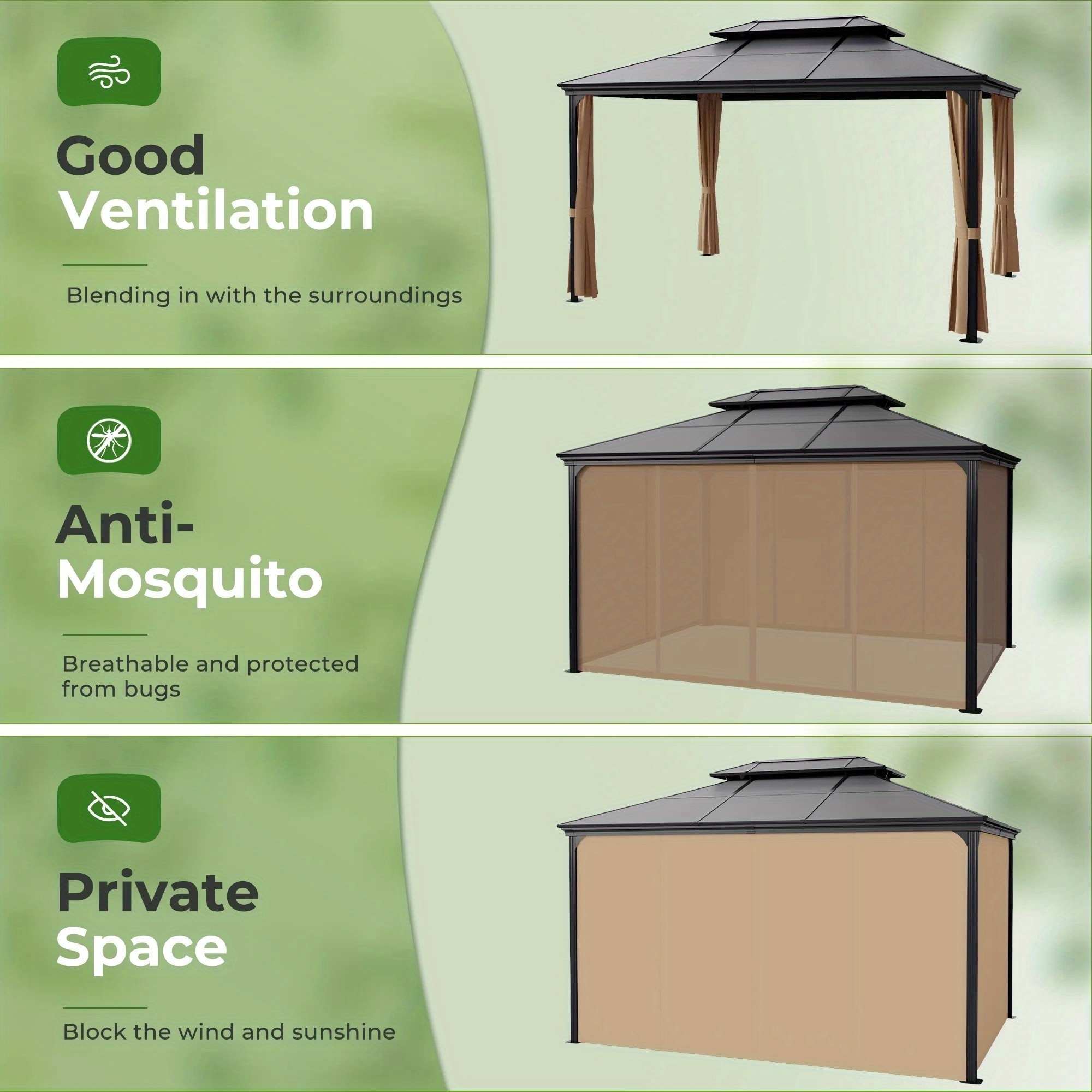 GUNJI 10' x 13' Hardtop Gazebo with Black Polycarbonate Roof & Aluminum Frame Netting - Durable Weather-Resistant Outdoor Furniture, Lattice Design for Privacy & Sun Protection, Patio Cover, Modern Aesthetic, Sturdy Construction, Garden Enthusiasts