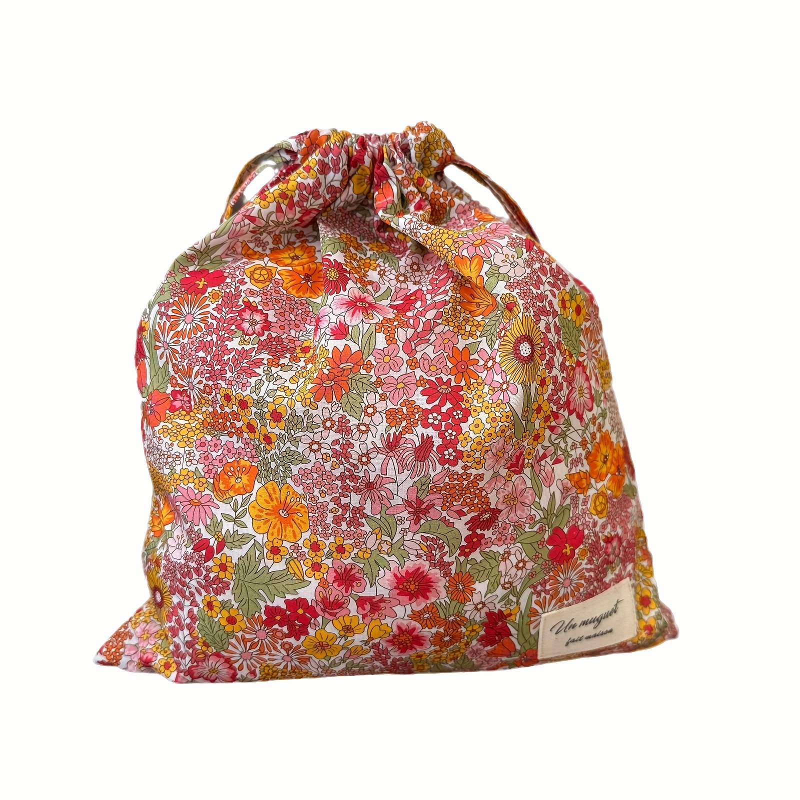 E-shop Damen Vintage Blumenmuster Kordelzugbeutel - Pastell, Rosa, Grün, Lila, Gelb, Braun, Rot, Orange - Strapazierfähiger Stoff mit