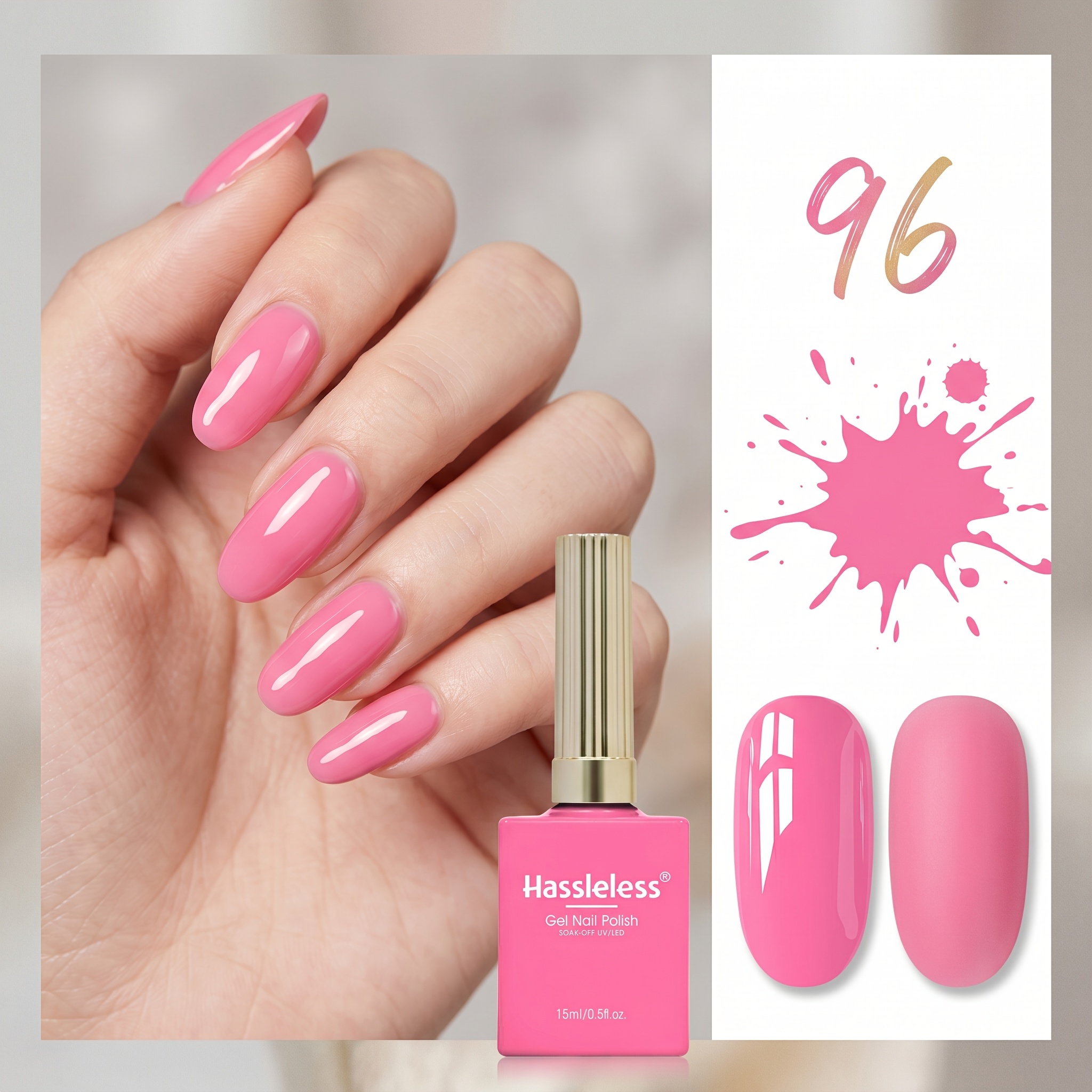 TEMU 1pc Gel Nail Polish With Bow Glass Bottle - Soak-off /led Lamp , 28-day Long Lasting Chip-resistant Peach Pink Polish Suitable For Salon & Home