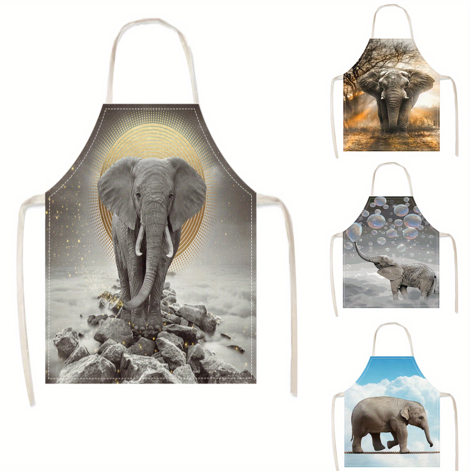 

1pc, Cooking Apron, Personalized Elephant Printed Apron, Household Anti-fouling Waist Apron, Work Clothes For Cleaning, Kitchen Supplies