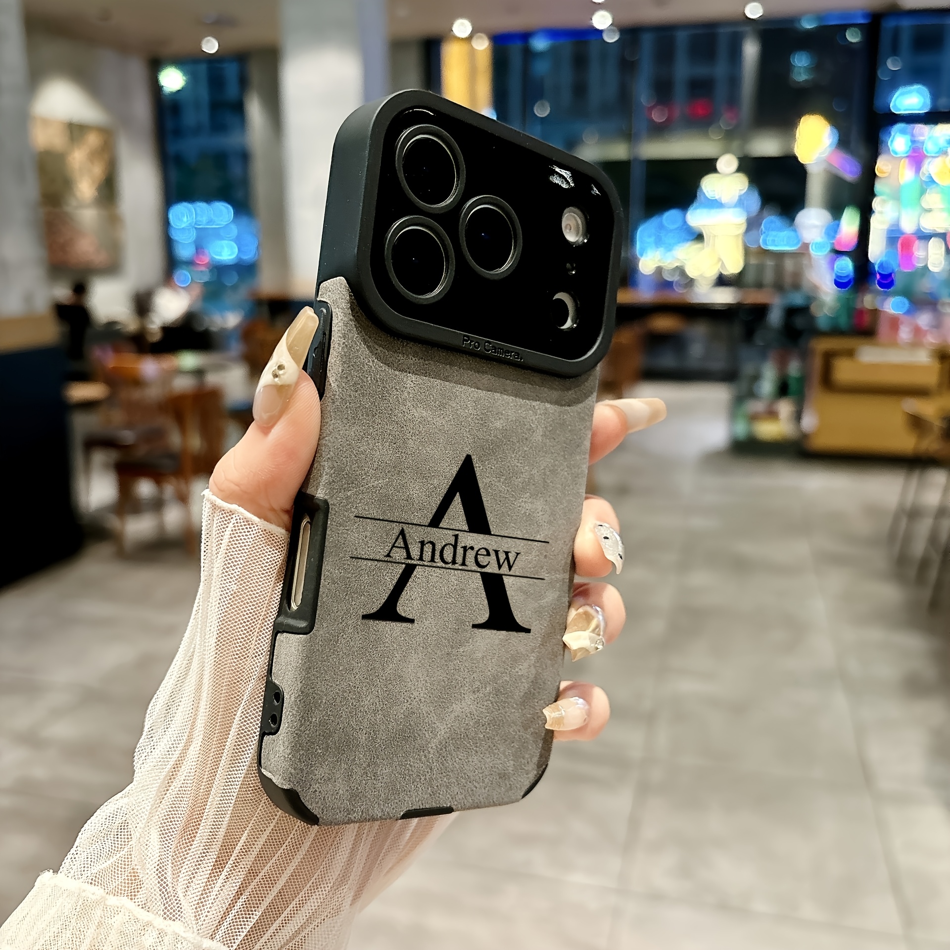 TEMU Phone Case - Personalized Diy Name Customized Phone Case, Artificial Leather Frosted Eye Veneer Anti-fall Case, Suitable For Iphone 17promax 17