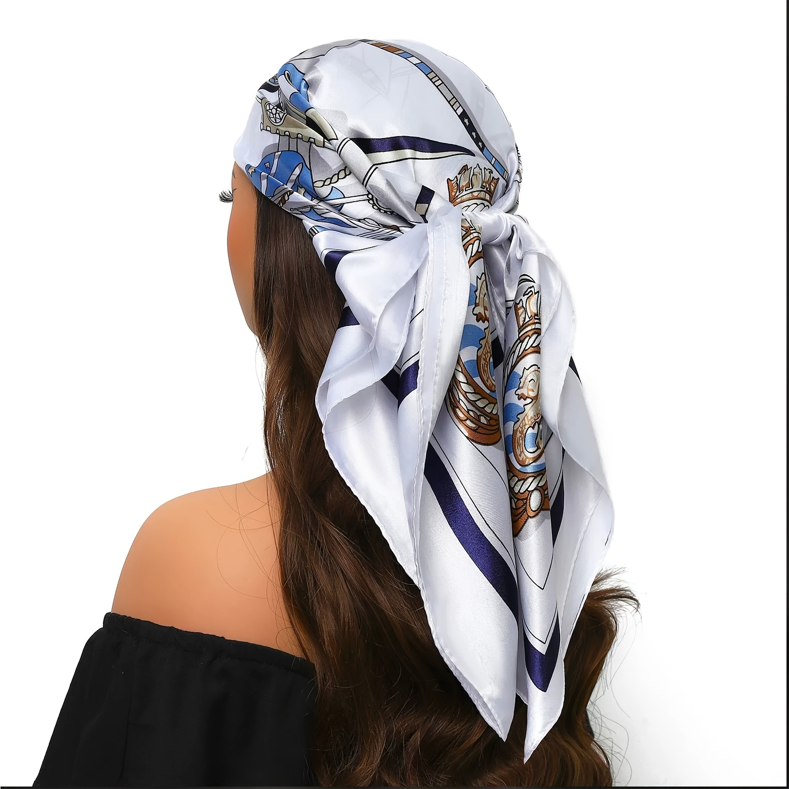 TEMU 1pc Of Popular 35.43*35.43 Inch Unisex Scarf, Fashionable Large Scarf, Classic Lightweight Square Scarf For Outdoor Use, Luxurious Printed