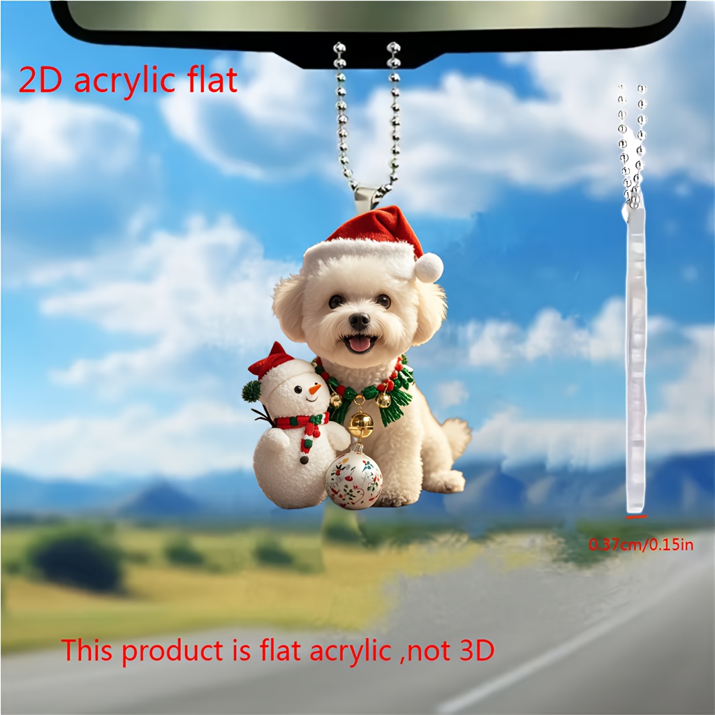 

2d Acrylic Flat Pet Dog & Snowman Christmas Ornament - Suitable For Car Mirrors, Home, Kitchen, Bags & Keychains - Ideal Gift For Holiday Parties