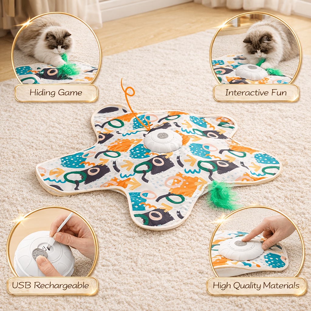 TEMU Automatic Rotating Cat Toy Hunting Hood, Cat Self-entertainment Boredom Reliever, Electric Feather Teaser Rod, Suitable For Persian, British
