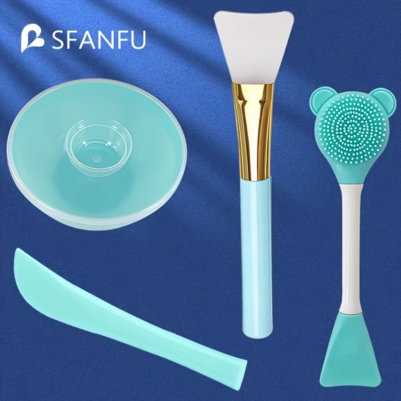 TEMU Juego de 4 brochas de limpieza facial y aplicadores de mascarilla de silicona con forma de oso - cabezal, para piel normal, cuidado de la piel