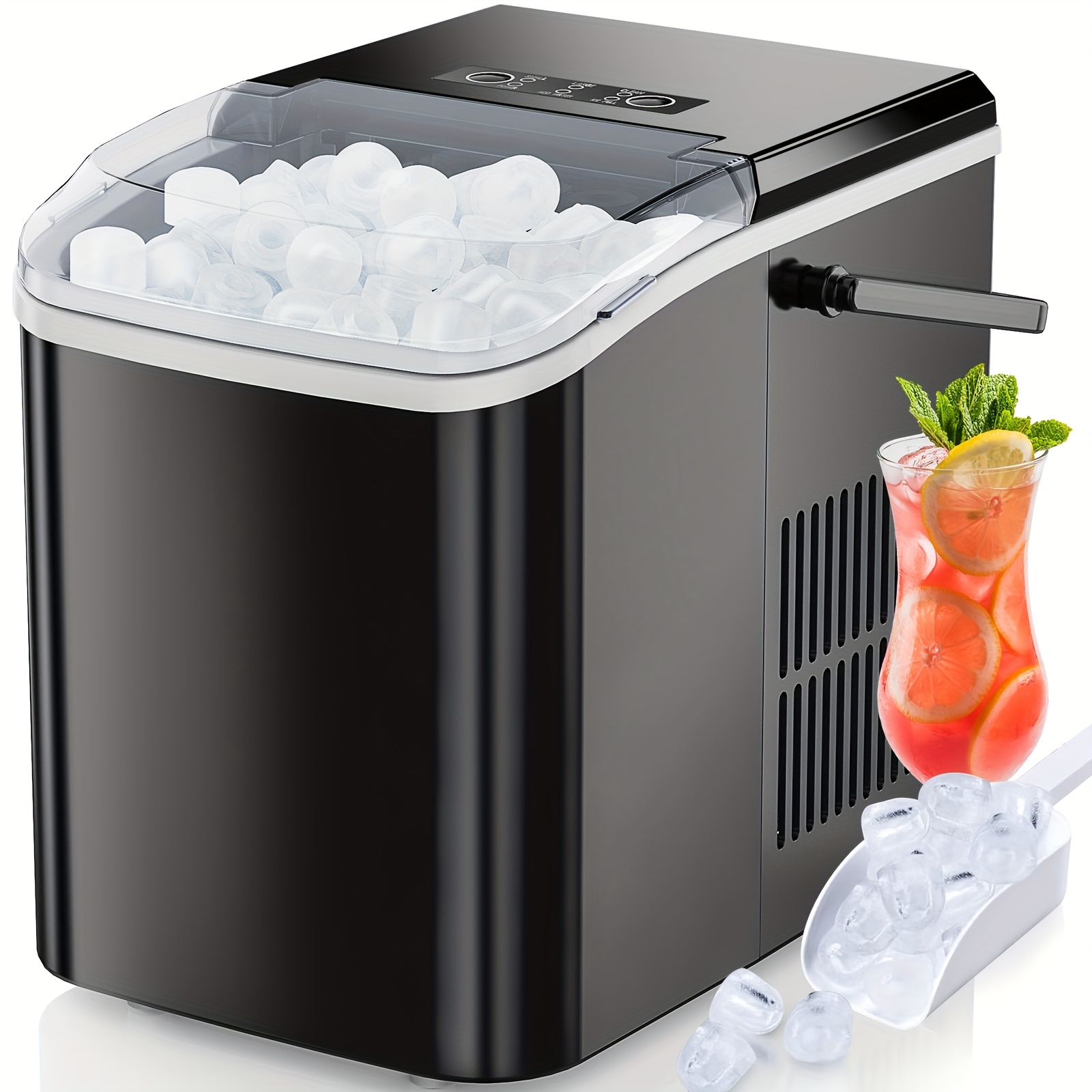 Ice Maker Countertop - Creates 9 Bullet Ice Cubes In 6 Mins, Produces 26lbs Ice In 24Hrs, Compact Portable Self-Cleaning Function Ice Machine For Home, Kitchen, RV, Party Use