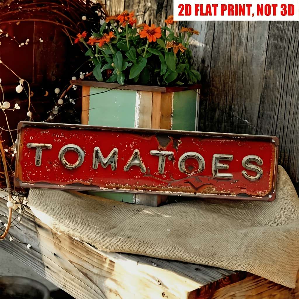 TEMU Plaque en métal vintage « Tomate », 16 x 4 pouces, panneau rustique gravé « Tomate », art mural polyvalent, idéal , le porche, , les espaces