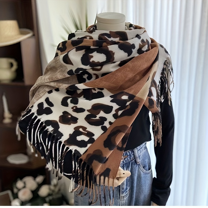 

Women's Fur Print Scarf Shawl, Trendy Leopard Print Wrap Shawl For Women , Stylish Long Fur Scarf With