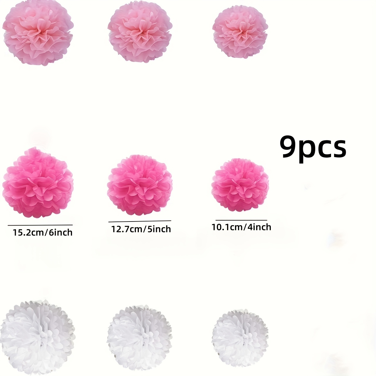 Image of Set Of 9 Pink Paper Flowers For Ceiling Decor, Wedding Gown Embellishment, Classroom Adornment, And Colorful Hanging Paper Ball Decorations