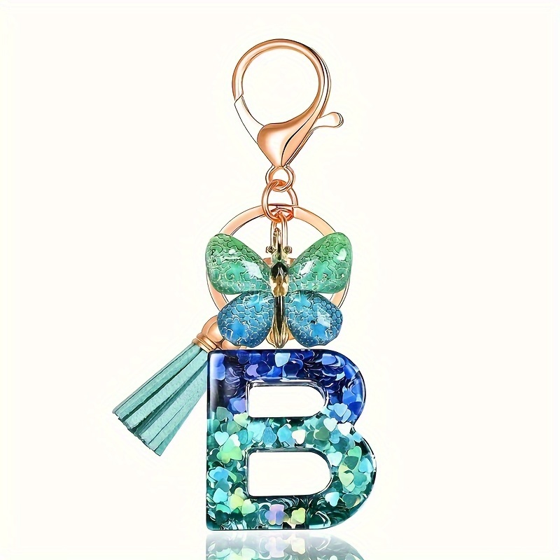 

Chic Gradient Alphabet Keychain With Sparkling Sequins & Tassel - Resin Letter Charm For Bags, Backpacks & Car Keys - Perfect Women' Accessory, Letter Theme