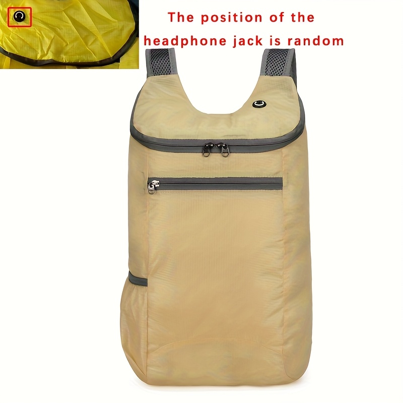 TEMU Mochila de senderismo plegable, bolsa de montañismo para exteriores con ubicación aleatoria del conector de auriculares externo, bolso tote