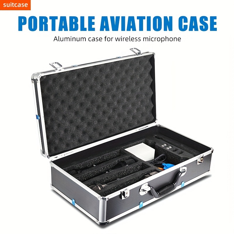 TEMU Professional 4-in-1 Wireless Microphone Kit With Aluminum Case - Portable Handheld Mic & Aviation Shockproof Toolbox, Includes Microphone Lining Storage Box (microphone Not Included)