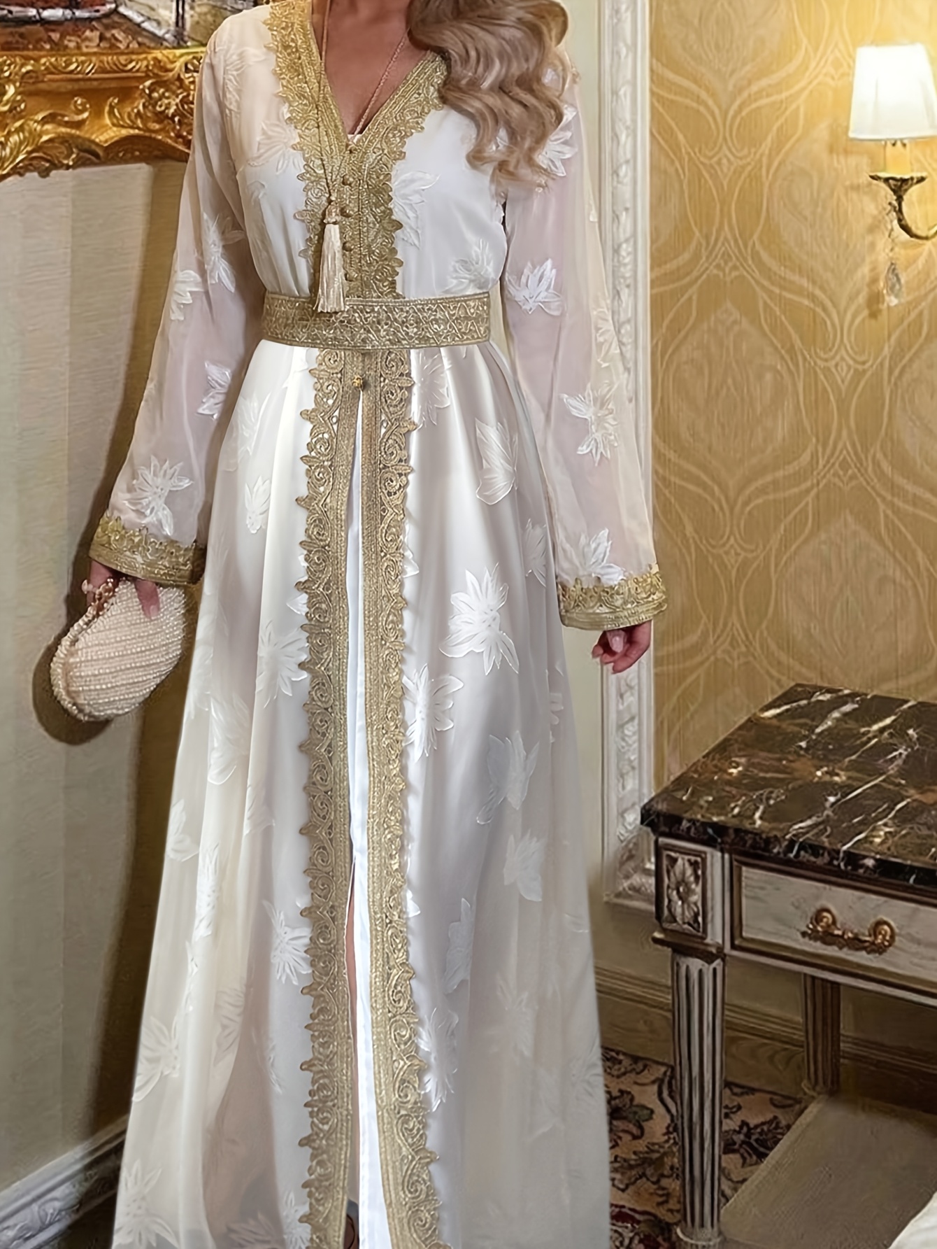 summer womens luxury moroccan style long dress embroidered - Temu