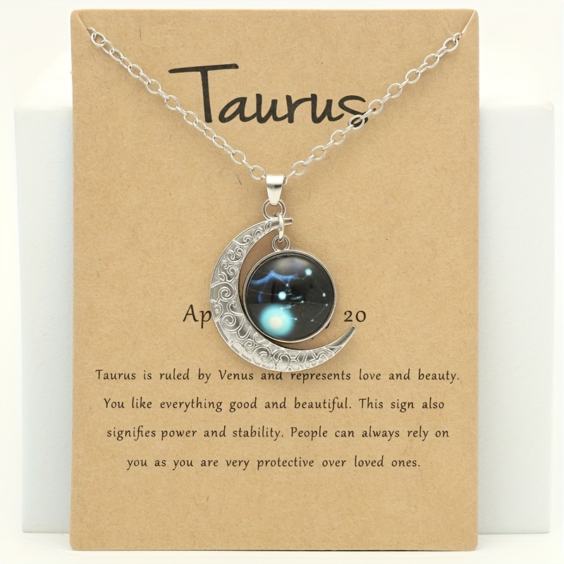 TEMU 1pc Retro -the-dark Zodiac Moon Pendant Necklace - Vintage Style, Alloy With Accents, Adjustable Chain For Women - Ideal For Daily Wear &