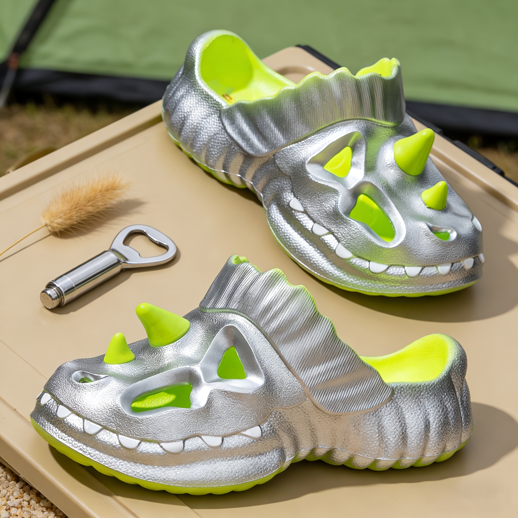 Funny Dinosaur Women Slippers, Breathable Comfy Platform Sandals