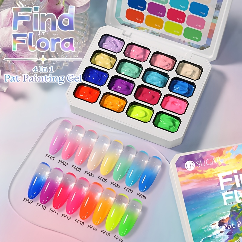 TEMU Ur Sugar 16 Grids 4 In 1 Pat Ombre Gel Nail Polish Summer Neon Color Easy Gradient Painting Gel For French Nail Manicure Solid Varnishes Paint