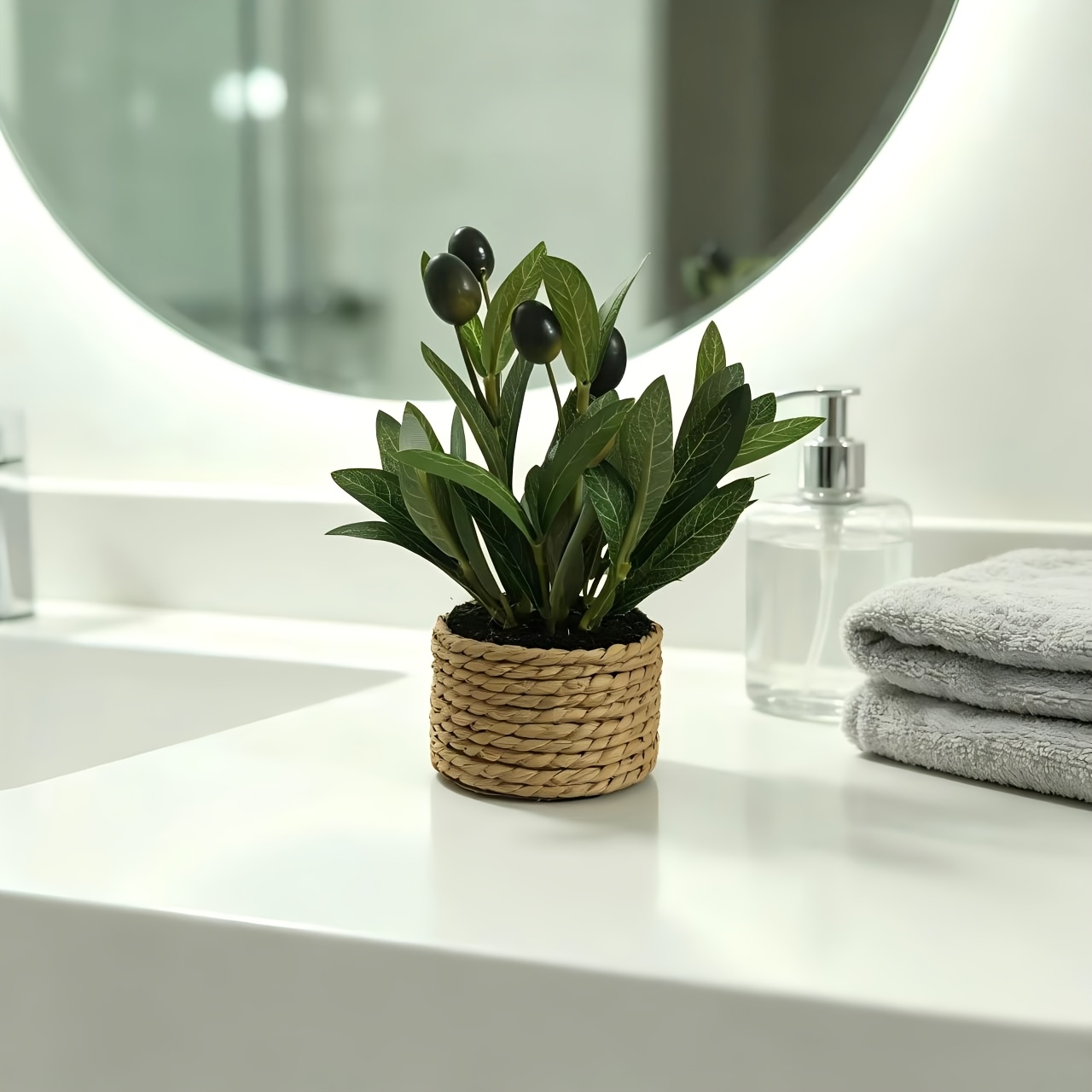 TEMU 1pc Planta artificial de mesa simulada con de , de cesta de paja, simulación de y hojas realistas de de , adecuada para escritorios domésticos,