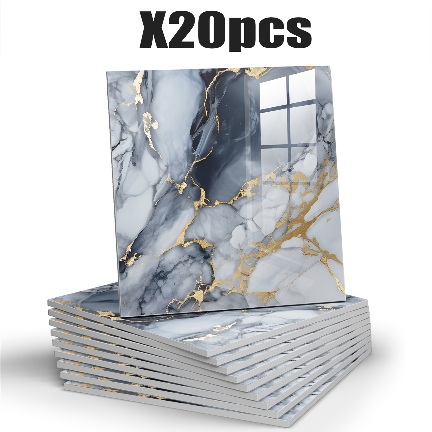 Image of 10/20pcs Marble Peel And Stick Waterproof Shower Wall Panels, Peel And Stick Backsplash Tile, Pvc Wall Panels For Bathroom, Kitchen, And Living Room - 11.8"x11.8" Shower Tiles