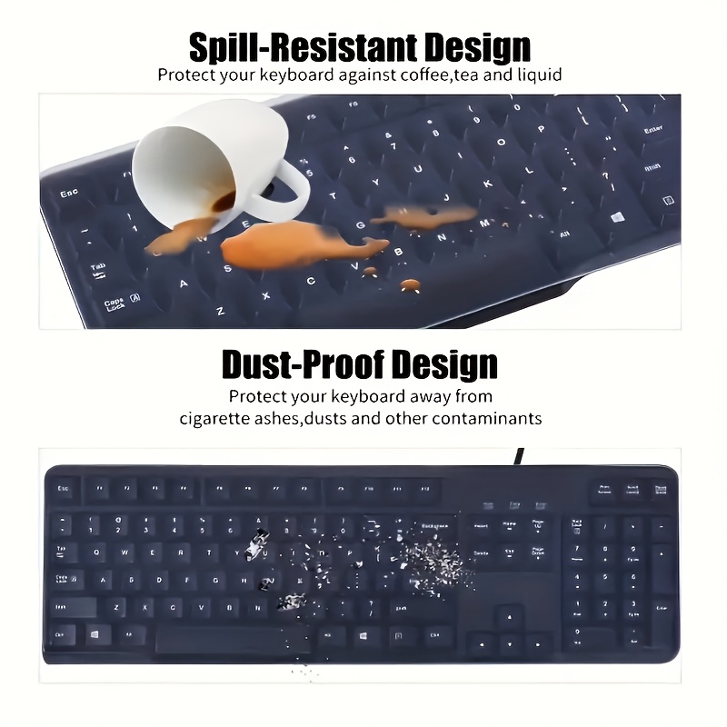 [2pcs Keyboard Protector] 2-Pack Silicone Keyboard Cover Protector, Waterproof and Dustproof, 445x140mm Transparent Film for Desktop Keyboards