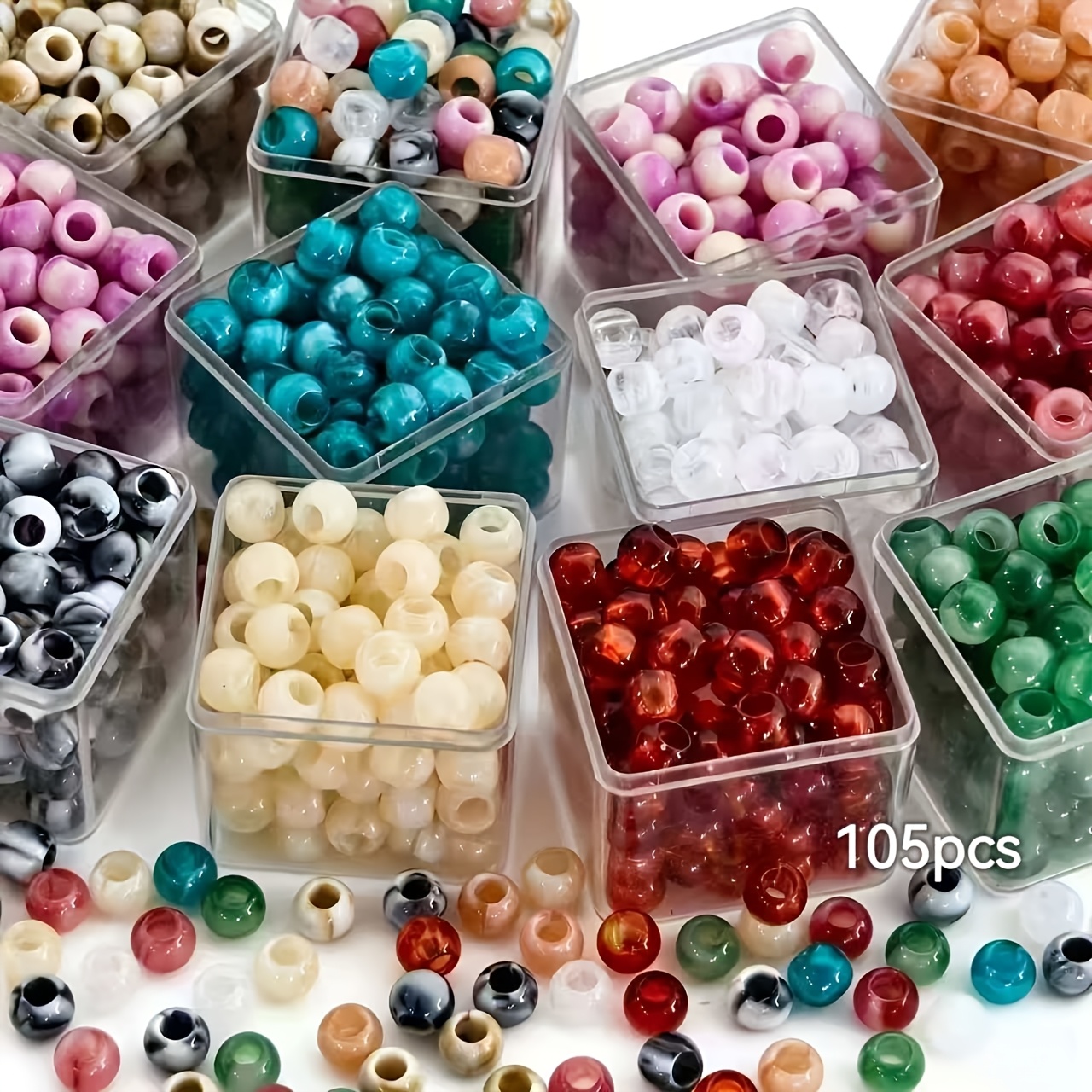 TEMU 105 piezas de cuentas acrílicas de jade de agujero grande y de 8 mm, resistentes al , para principiantes, a , manualidades y suministros de