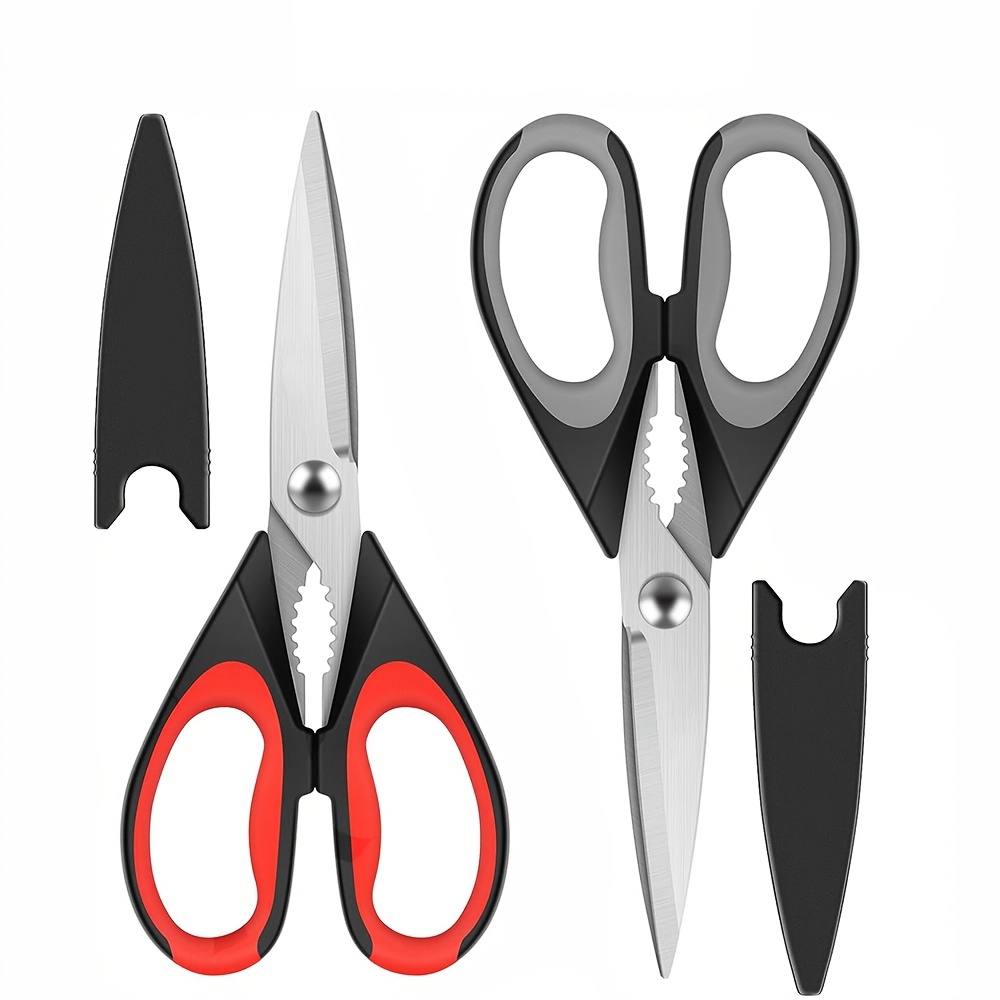 Image of 2pcs, Kitchen Scissors, Heavy-duty Kitchen Utensil Set, Stainless Steel Cooking Tools, Meat And Poultry Shears, Dishwasher Safe Utility Tools For Home Gifts, Includes Protective Cover
