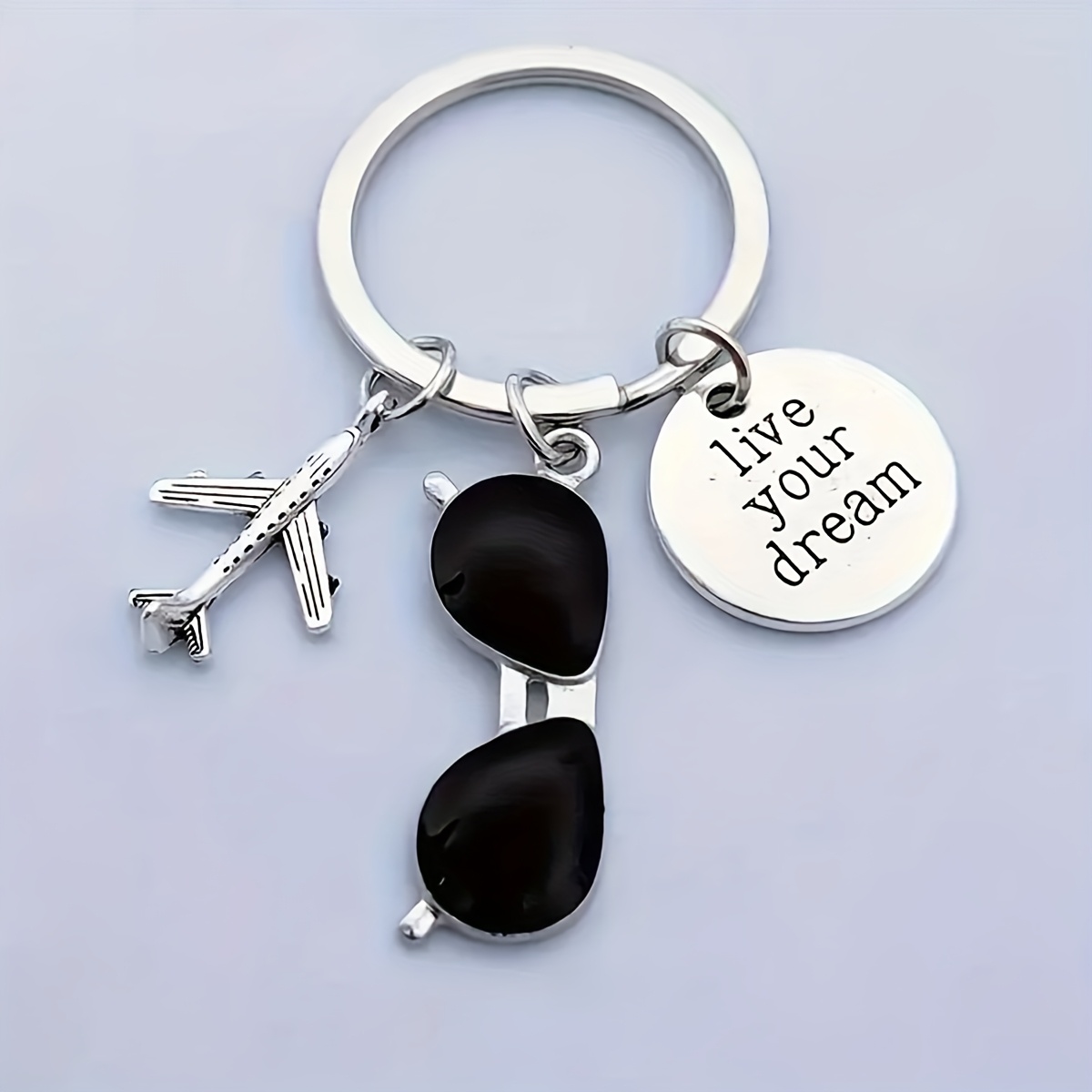 TEMU 1pc/keychain Featuring "live Your Dream" Pilot Quote, Airplane And Fashion Glasses Travel Theme, Sporty Style Keychain Christmas Women Keychain