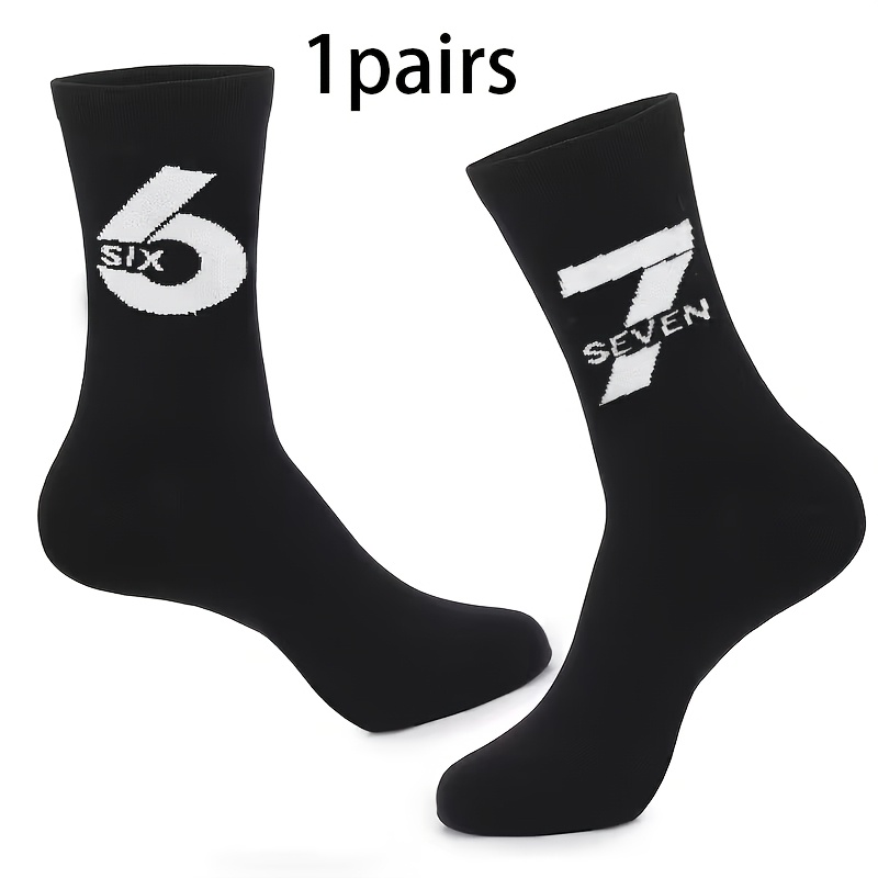 1 Pair Of Men's Mid-calf Socks, Featuring A Trendy "67" Meme Design, Fashionable Hip-hop Novelty Socks