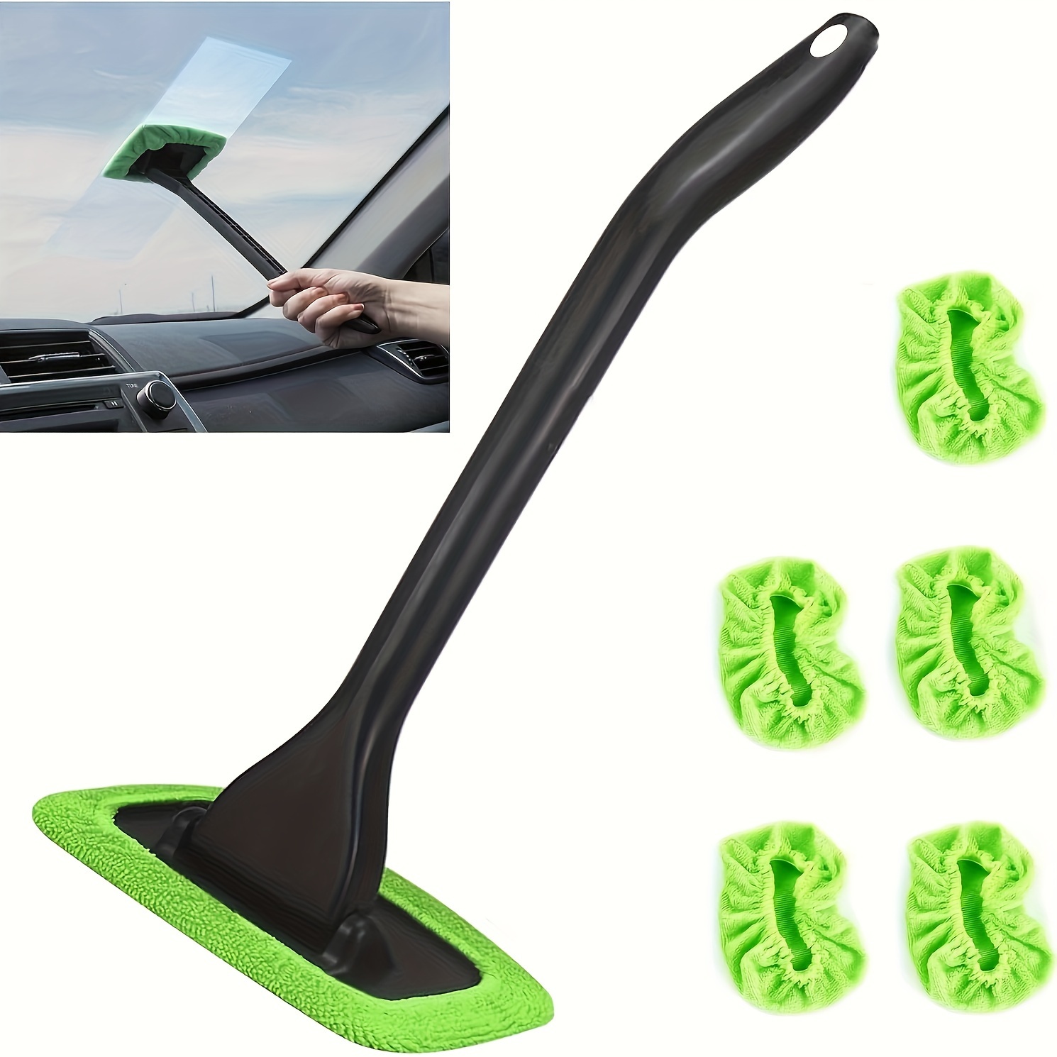 

Windshield Cleaner Stick With 5 Reusable Microfiber Pads - Multipurpose Cleaning Tool For Car Interior, Living Room, Bedroom, Bathroom - No Electricity Needed.