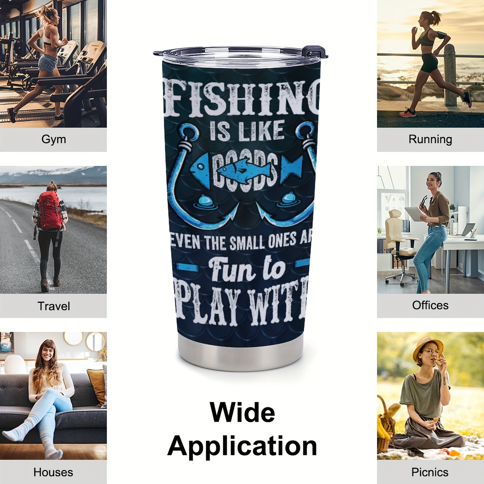 1pc Fishing Pattern Tumbler With Lid 20Oz Stainless Steel, American Flag  Fishing Mug, Fisherman Cup, Fishing Birthday Gifts For Men