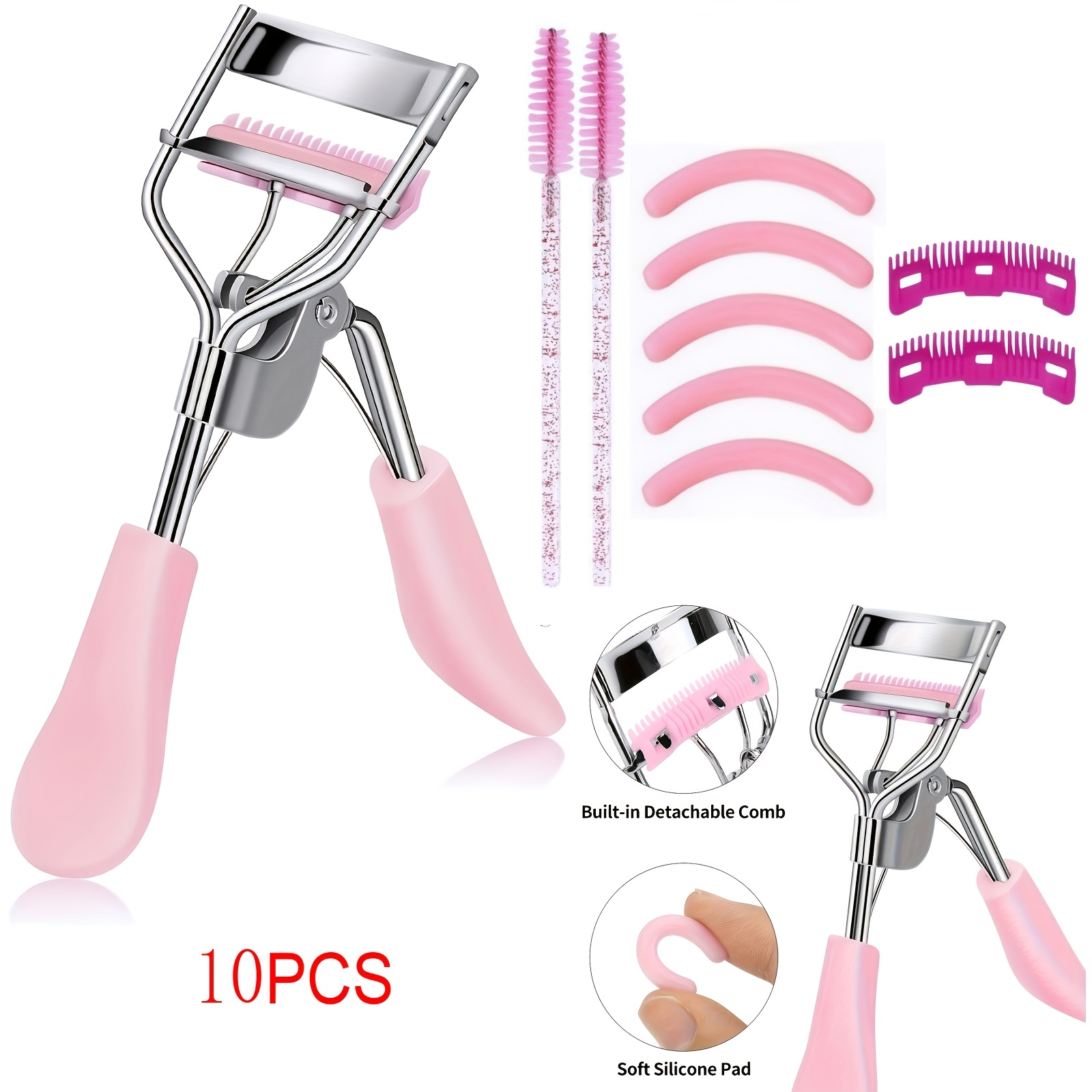 TEMU Eyelash Curler, Women's Eyebrow Brush Set, Eyelash Curler With Comb, Eyelash Comb Separator, 3-in-1 Mascara Brush, 2-in-1 Beveled Eyebrow Brush