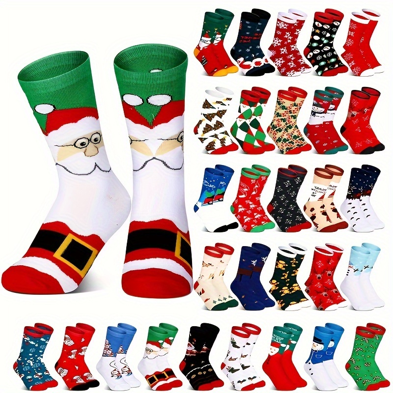 

30 Pairs Of Wholesale Christmas And Winter Socks, Warm And Cold Resistant Christmas Gifts, Santa Claus, Reindeer, Snowflakes, Happy New Year, Comfortable And Soft, Suitable For Men And Women