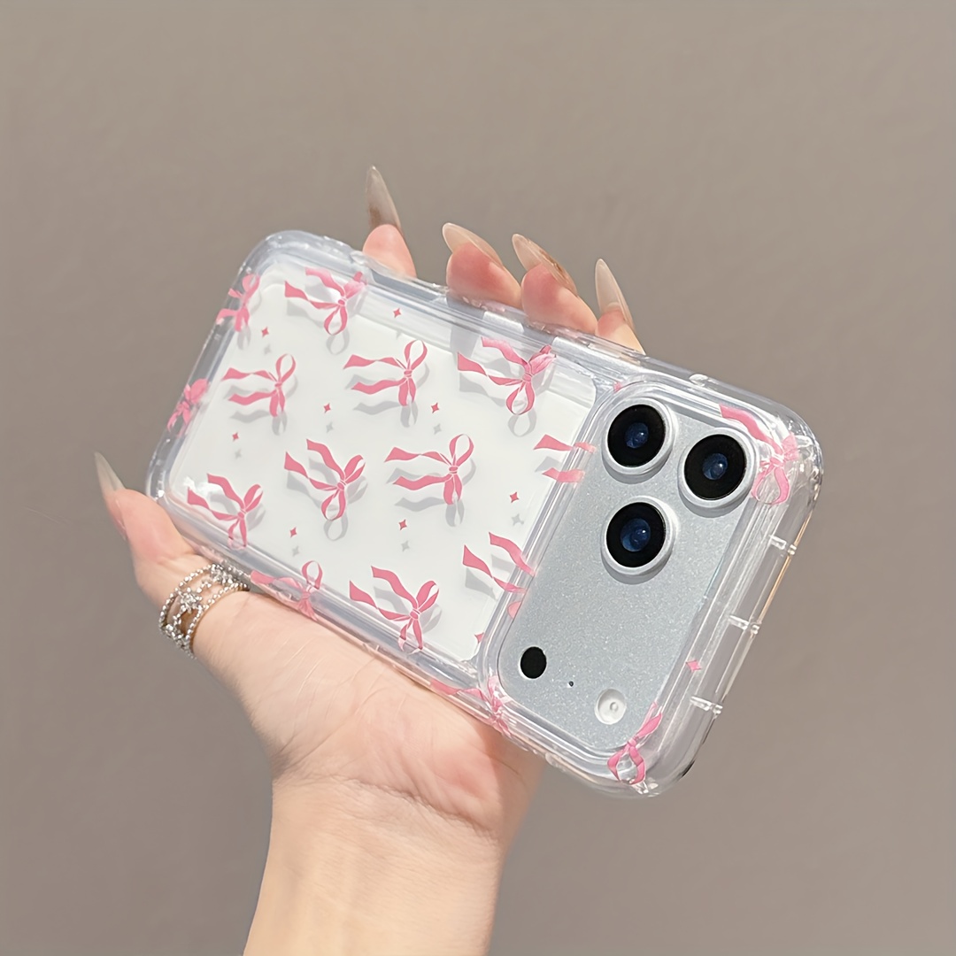 E-shop Handyhülle - Eine süße Mädchen-Style Pinke Schleife Transparente Full-Cover Handyhülle, Kompatibel mit für iPhone 17, 16, 15, 14, 13, 12 und 11