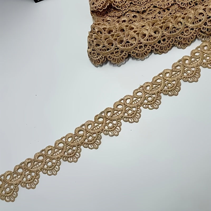 TEMU Bordure de dentelle dorée - Design floral et éventail , tissu de haute qualité pour vêtements, rideaux, décoration intérieure, lingerie et