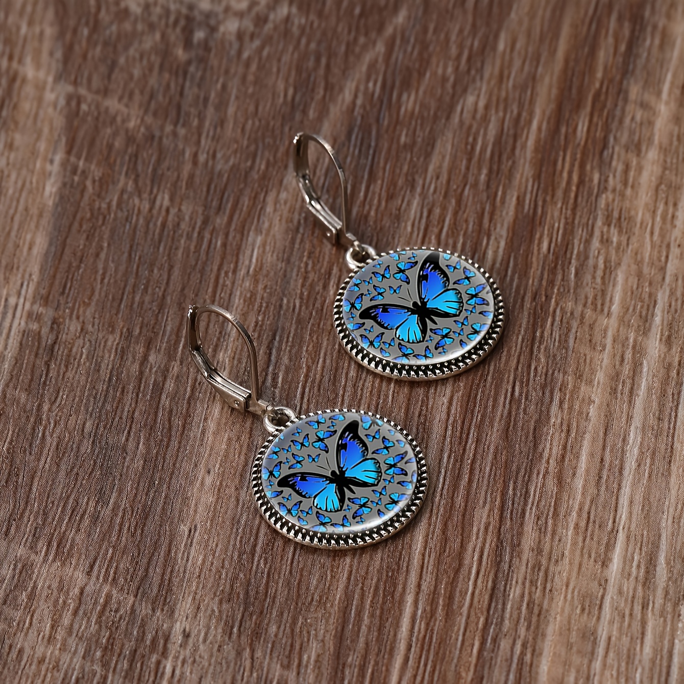 3pcs Elegant Blue Butterfly Pattern Necklace and Earrings Set